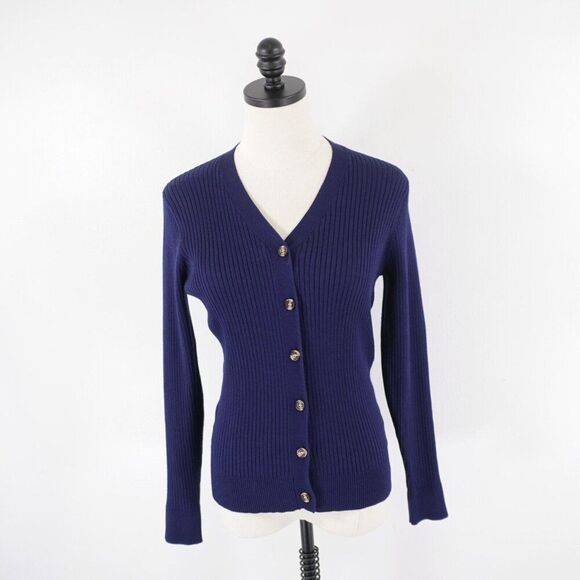 Grace Karin Small Blue Knit Cardigan Button Front Long Sleeve Sweater V-Neck - Picture 1 of 10